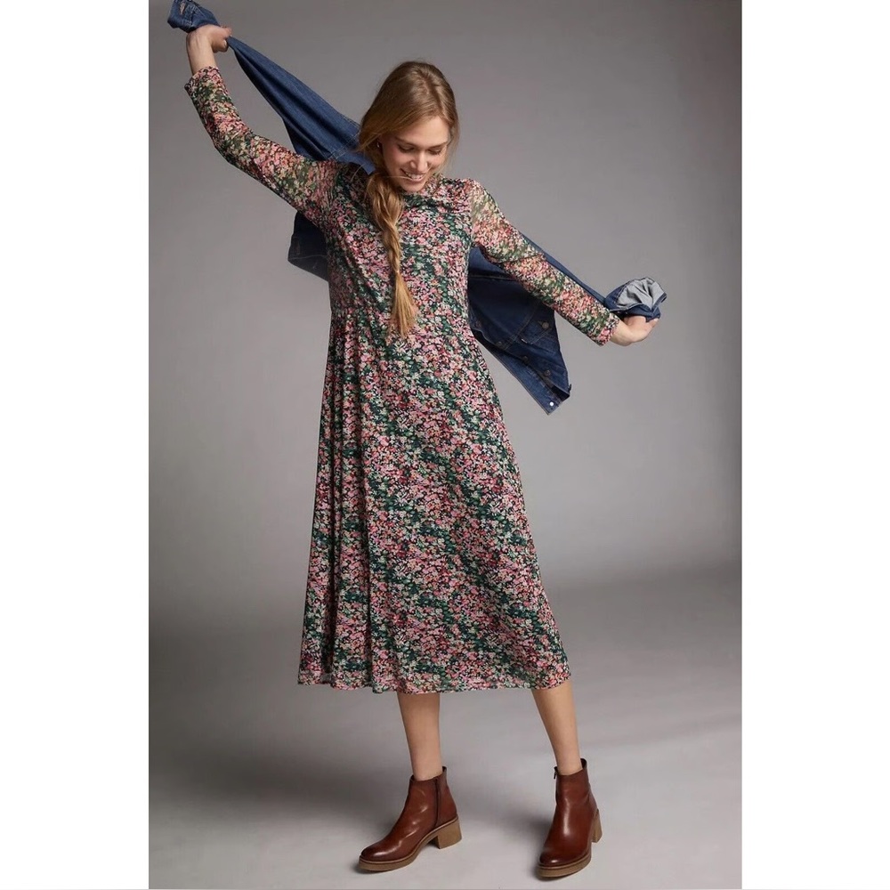 Anthropologie Eva Franco Fiona Floral Long Sleeve Dress - M